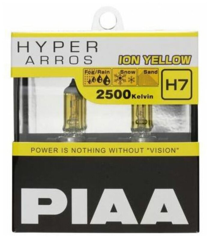 Лампы галогенные hyper arros ion yellow (h7) 2500k 55w (2 шт) для сложных погодных условий, piaa, he-993y-h7