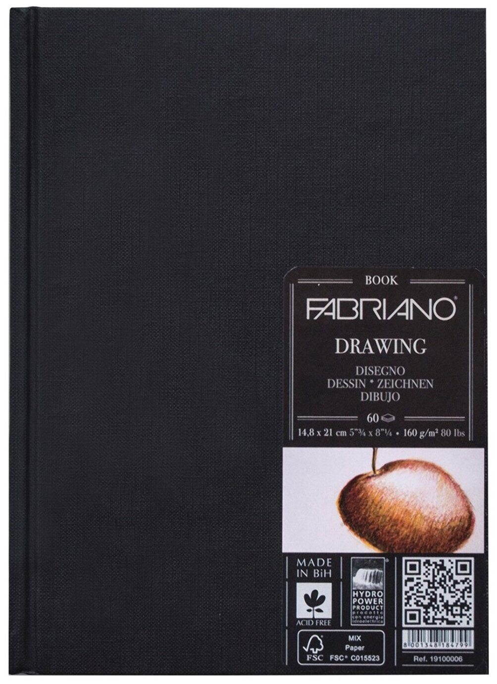 Бумага для графики Fabriano Блокнот для графики "Портретный" FABRIANO Drawing Book, 160г/м2, 14.8x21см, 60 листов, прошивка по длинной стороне