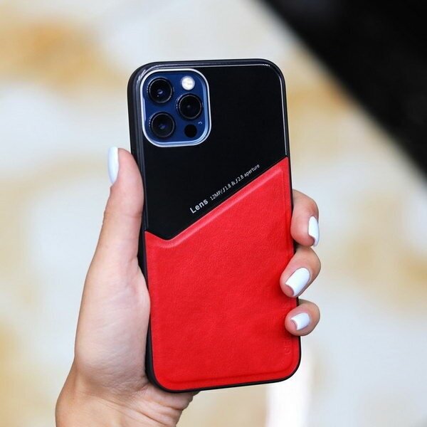 Чехол LuazON для iPhone 12/12 Pro, поддержка MagSafe, вставка из стекла и кожи, красный