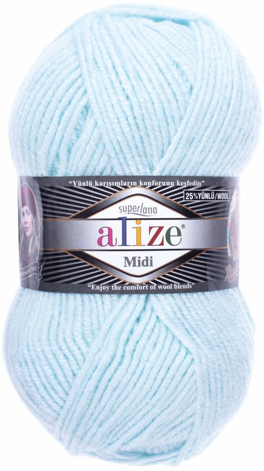 Пряжа Alize Superlana Midi мята (522), 25%шерсть/75%акрил, 170м, 100г, 1шт