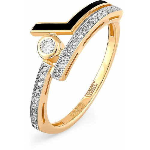 Кольцо Oriental, желтое золото, 585 проба, родирование, эмаль, бриллиант, размер 17, Желтый