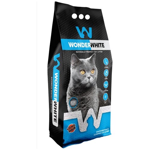 Wonder White CARBON EFFECT LONG HAIR наполнитель комкующийся c активированным углем для длинношерстных кошек, 10 кг