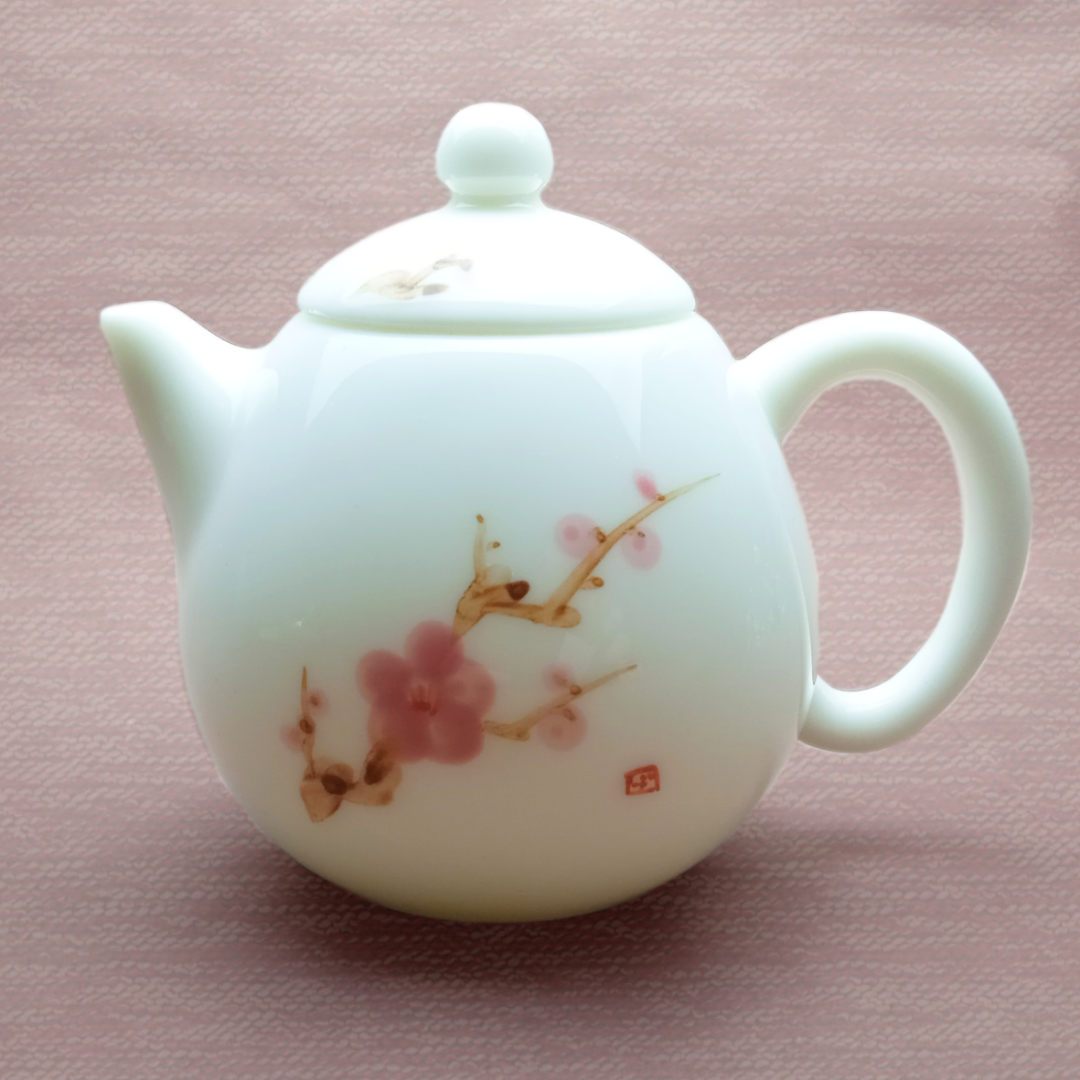 Чайник - "Белый Нефрит" Сакура, фарфор, ручная роспись, 240 мл, Китай