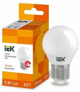 Светодиодная LED лампа IEK шар G45 E27 5W(450lm) 3000K 2K 78x45 матовая ECO LLE-G45-5-230-30-E27 (упаковка 14 штук)