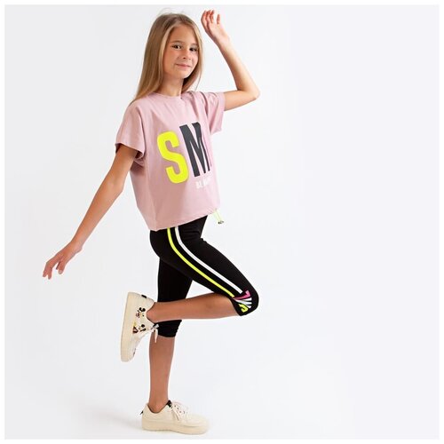 Спортивный костюм SMILE для девочки из хлопка, футболка с бриджами, размер 134