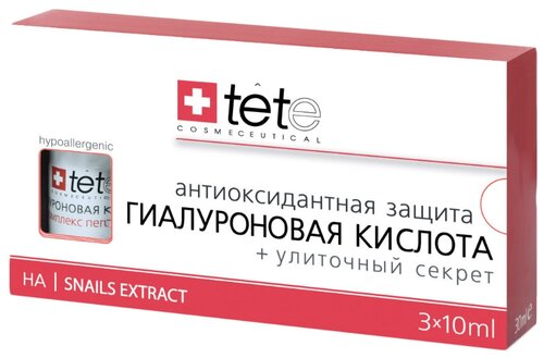 TETe Cosmeceutical Hyaluronic Acid + Snail Extract средство для лица Гиалуроновая кислота с улиточным секретом, 10 мл, 3 шт.