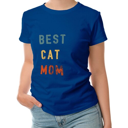 Женская футболка «best cat mom» (XL, темно-синий)