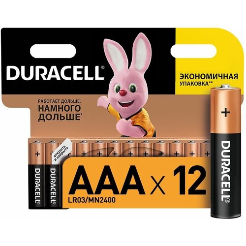 Батарея Duracell Basic LR03-12BL MN2400 AAA (12шт) батарейка aaa lr03 щелочная duracell simply basic bl2 2шт