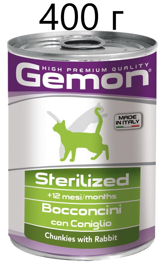 Gemon Cat Sterilised консервы для стерилизованных кошек кусочки кролика 6 Х 415г - фотография № 4