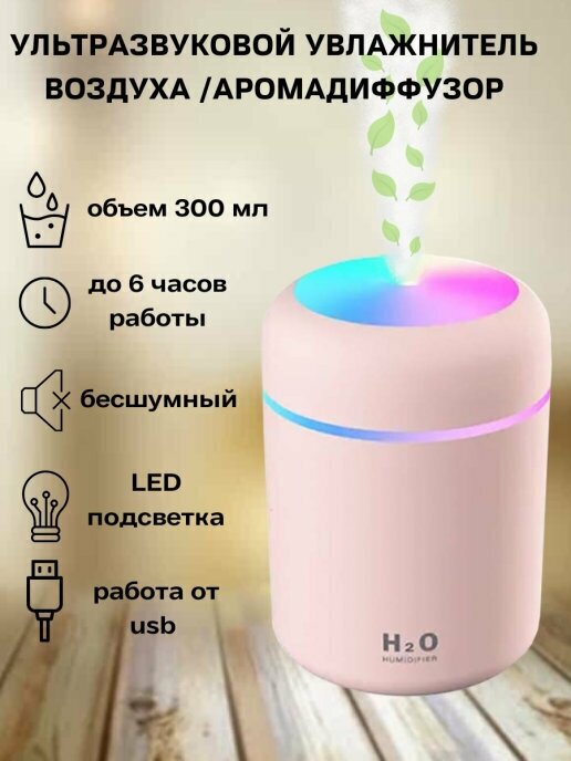 Аромадиффузор-ночник Humidifier H2O, розовый - фотография № 15