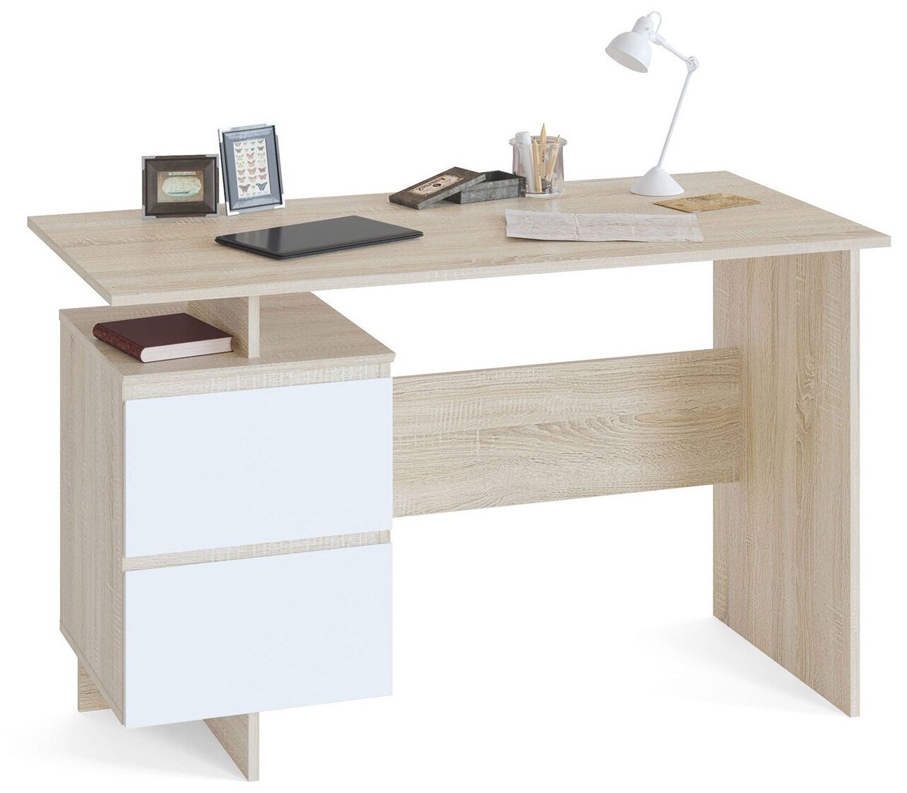 Письменный стол СПМ-19, цвет дуб сонома/белый, ШхГхВ 120х60х74 см. - фотография № 1
