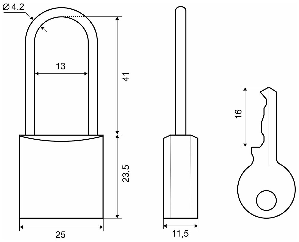 PALLADIUM 301B-25L Замок навесной, Корпус Ш25*В24мм, Дужка d=4мм, В40мм, 3 англ.ключа, латунь (BL) - фотография № 4