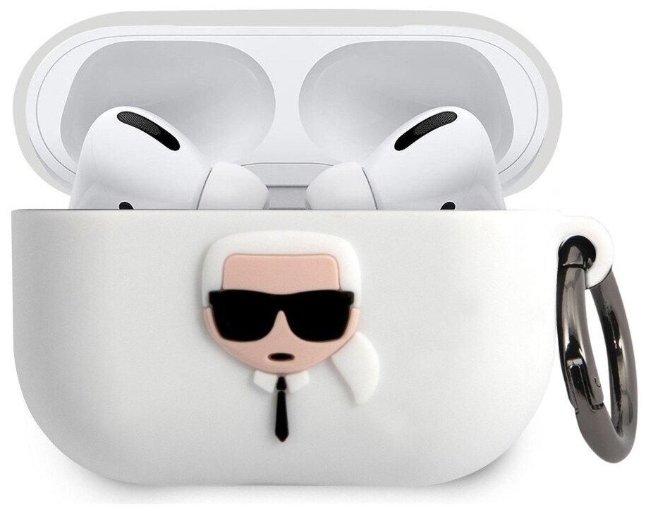 Lagerfeld для Airpods Pro чехол Silicone case with ring Karl White