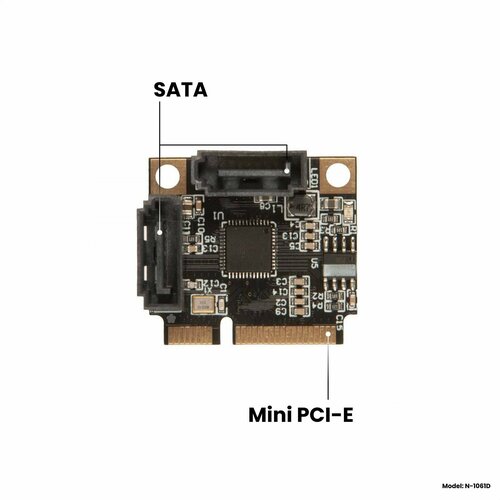 Адаптер-переходник (плата расширения) Mini PCI-E на 2 порта SATA Gen3 (6 Гбит/с), NFHK N-1061D контроллер sata3 orient a1061sm2 pci express на sata и sata m2 внутренние до 6tb чип asm1061