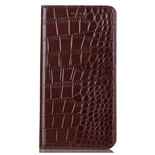 фото Чехол-книжка mypads premium для htc u19e из качественной импортной натуральной кожи теленка с фактурной прошивкой рельефа кожи крокодила экзотический темно-коричневый