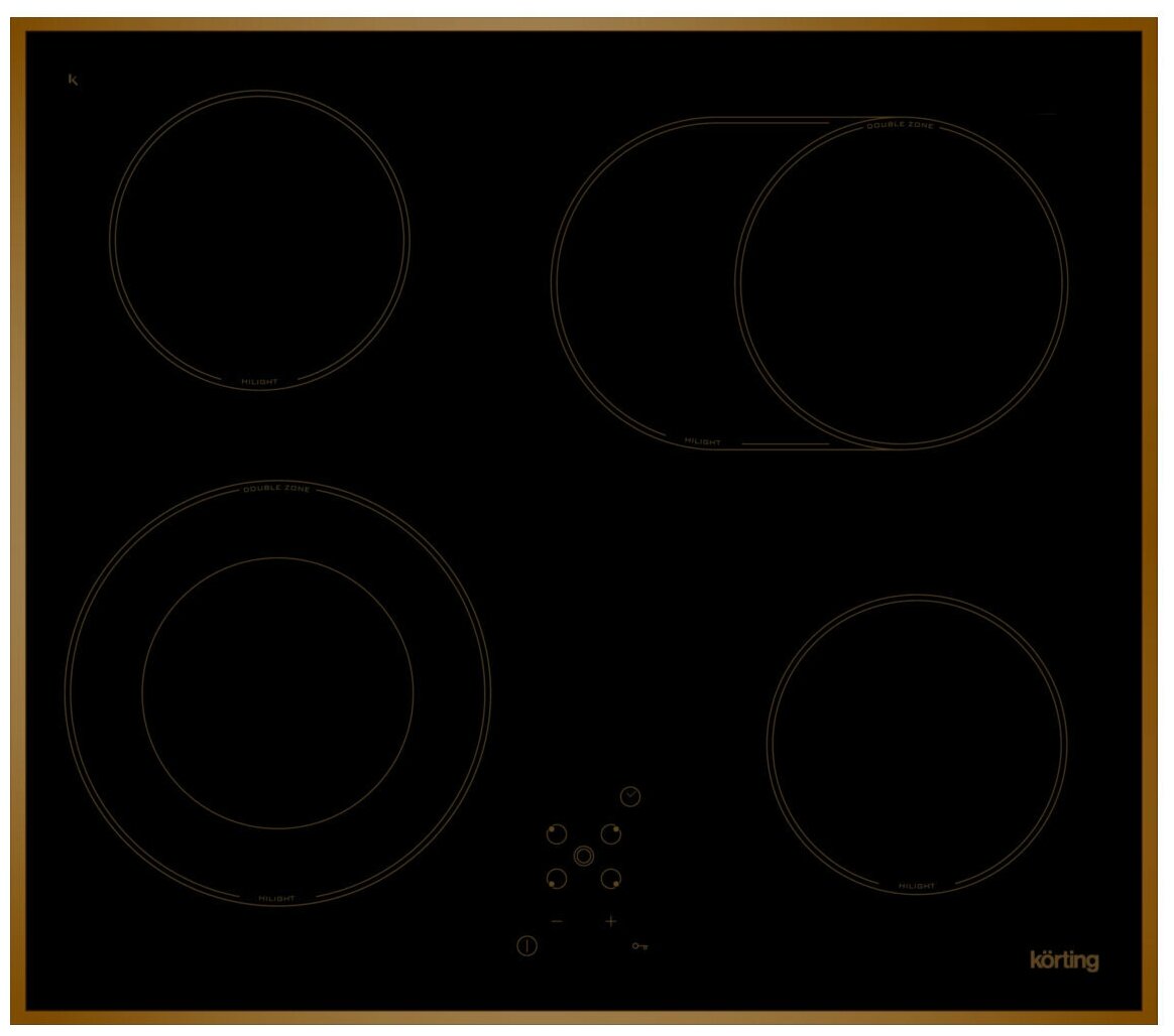 Электрическая варочная панель Korting HK 6205 RN, с рамкой, цвет панели черный, цвет рамки коричневый