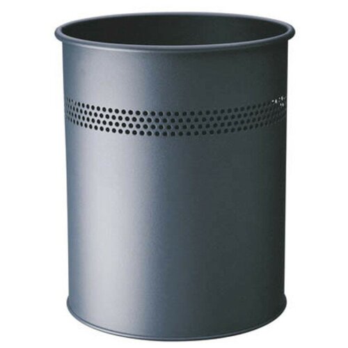 фото Металлическая круглая мусорная корзина durable с декоративным перфорированным кольцом, 15 литров, антрацит