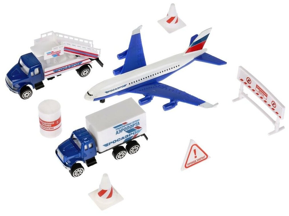 Технопарк Игровой набор Аэропорт (самолет 14см, машинки, знаки, металл, пластик, в коробке) 679079-R, (Shantou City Daxiang Plastic Toy Products Co, Ltd)