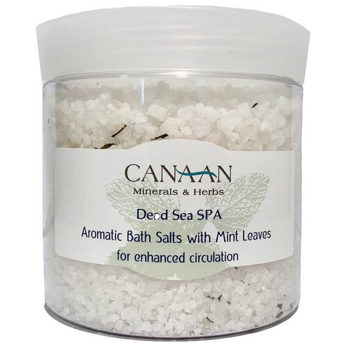 Соль для ванн Canaan Ароматическая соль Мертвого моря для ванн с лепестками мяты (для улучшения кровообращения), 550 мл