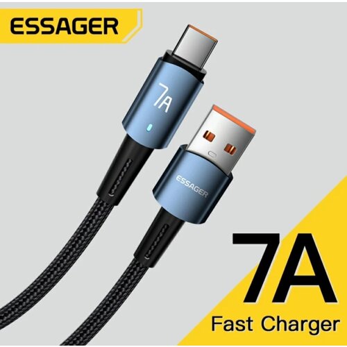 Кабель Essager USB - Type-C, PD 100W, 7 Aмпер, 1 метр, индикатор, быстрая зарядка для Huawei, Xiaomi, Samsung, Oppo