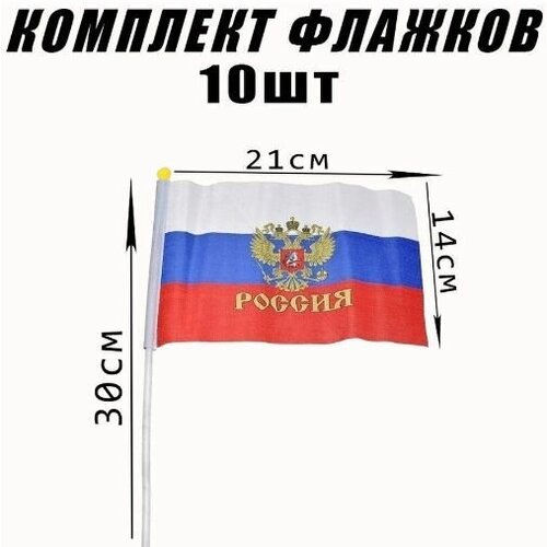 Набор флажков России 10 в 1 с древком. 14 х 21 см. Комплект торжественных знамён