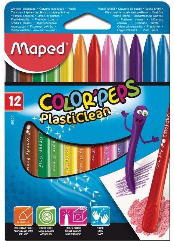 Мелки восковые Maped Color Peps Plasticlean, 12 цветов (862011)