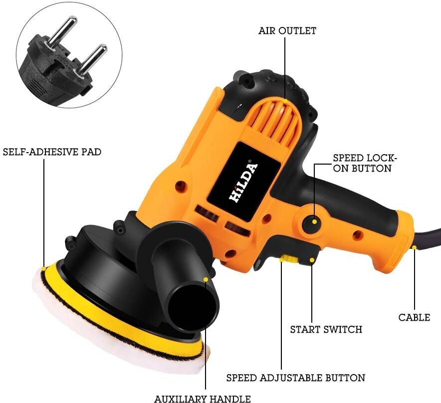 Полировальная машина HILDA RUXP3084 с регулируемой скоростью, 9 деталей, 220V - фотография № 5