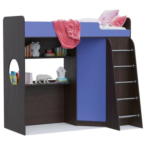 Детская кровать-чердак Сказка 80*190 см Венге/Синий