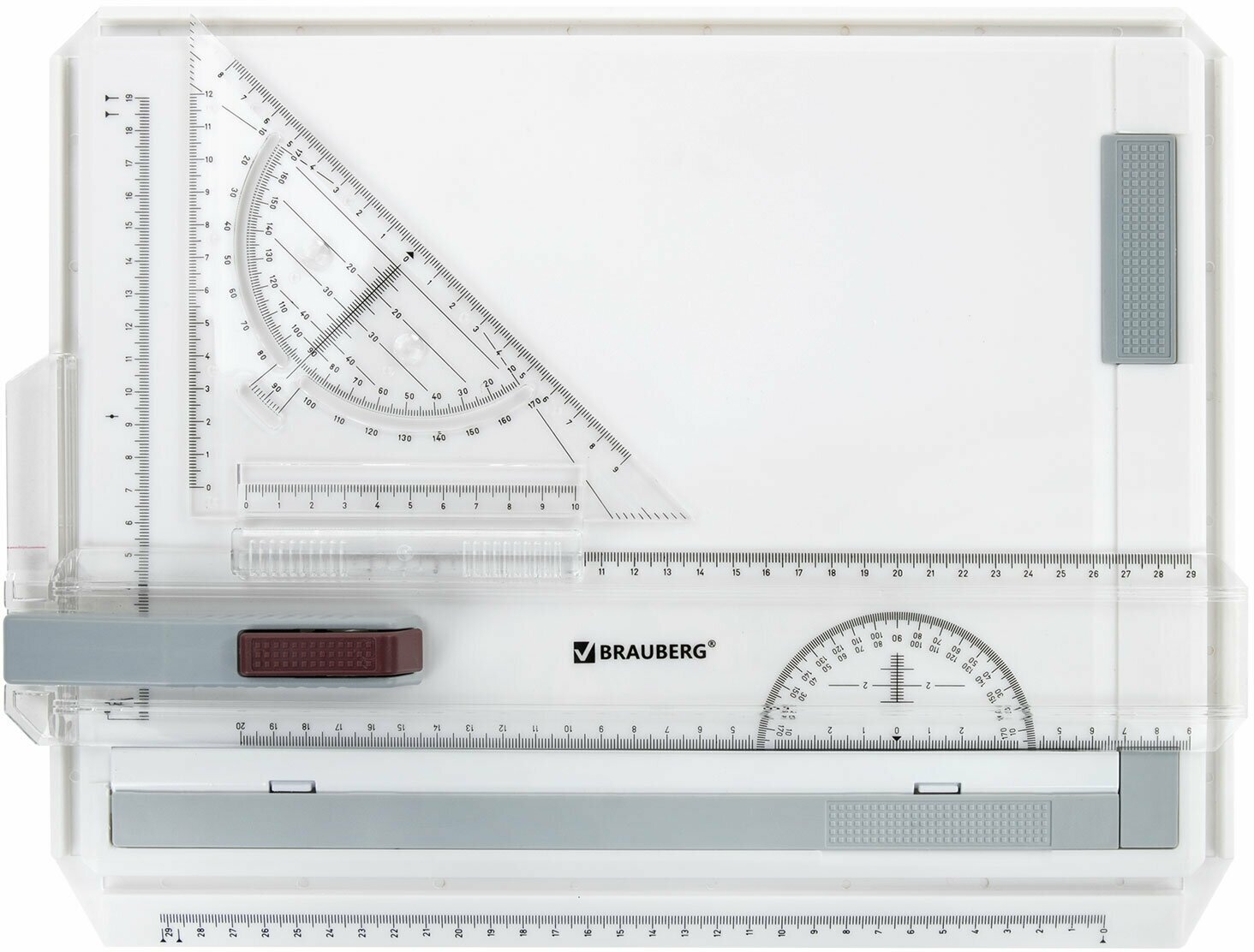Доска чертежная А4 для черчения размером 370х295 мм, с рейсшиной и треугольником, Brauberg
