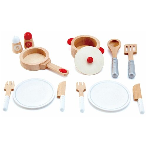 Набор продуктов Hape Cook & Serve Set E3150 бежевый/белый детский игровой домик набор для имитации кухонной утвари игра для приготовления пищи для мальчиков и девочек деревянные игрушки для кухн