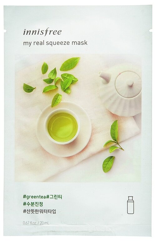 Innisfree тканевая маска My real squeeze mask-green tea с экстрактом зеленого чая, 20 мл