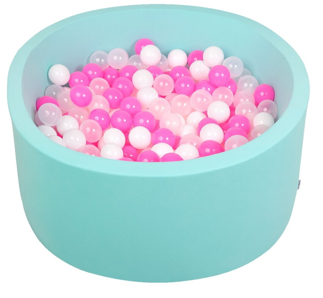Сухой игровой бассейн "Коктейль" мятный 100х40 см с 200 шариками: розовый, белый, прозрачный (sbh017) - фотография № 4