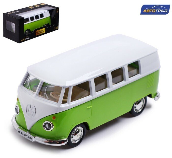 Автоград Машина металлическая VOLKSWAGEN TRANSPORTER T1, 1:32, открываются двери, инерция, цвет зелёный