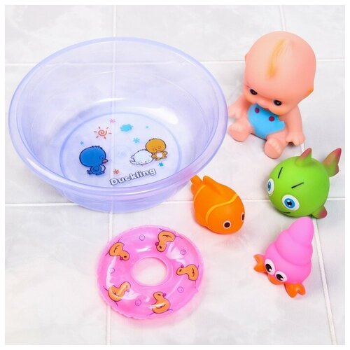 Набор игрушек для игры в ванне «Пупс в ванне», 6 предметов, цвет микс