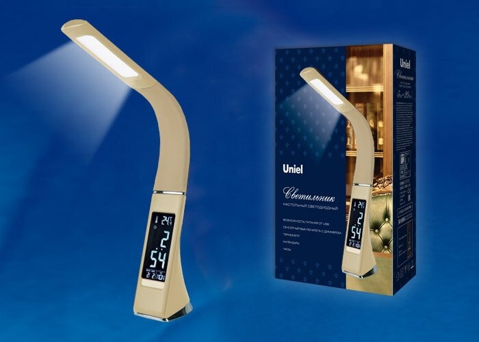 Настольная лампа TLD-542 CREAM/5W/LED/300LM/5000K диммер сенсор часы календ термом крем UNIEL