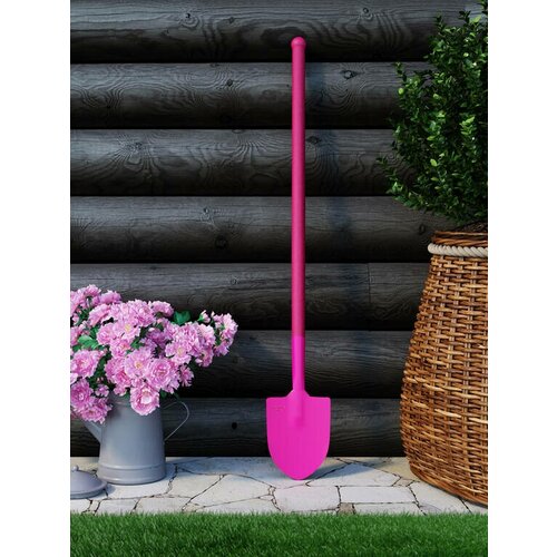 Лопата садовая универсальная штыковая с деревянным черенком, цвет розовый