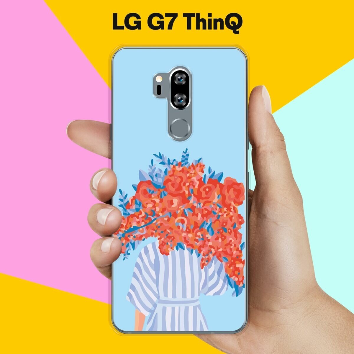 Силиконовый чехол на LG G7 ThinQ Красные цветы / для ЛДжи Джи 7 СинКу