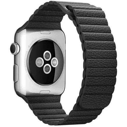 Ремешок для смарт-часов, фитнес-браслета Smart Watch Series 1 2 3 4 SE 5 6 7 8 ultra ультра кожаный магнитный браслет Эпл Вотч 42/44/45/49 мм, черный