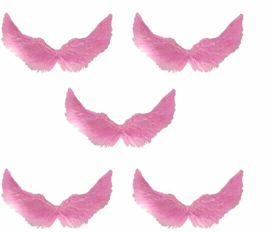Крылья ангела розовые перьевые карнавальные большие 60х35см, на Хэллоуин и Новый год (5 пар в наборе)