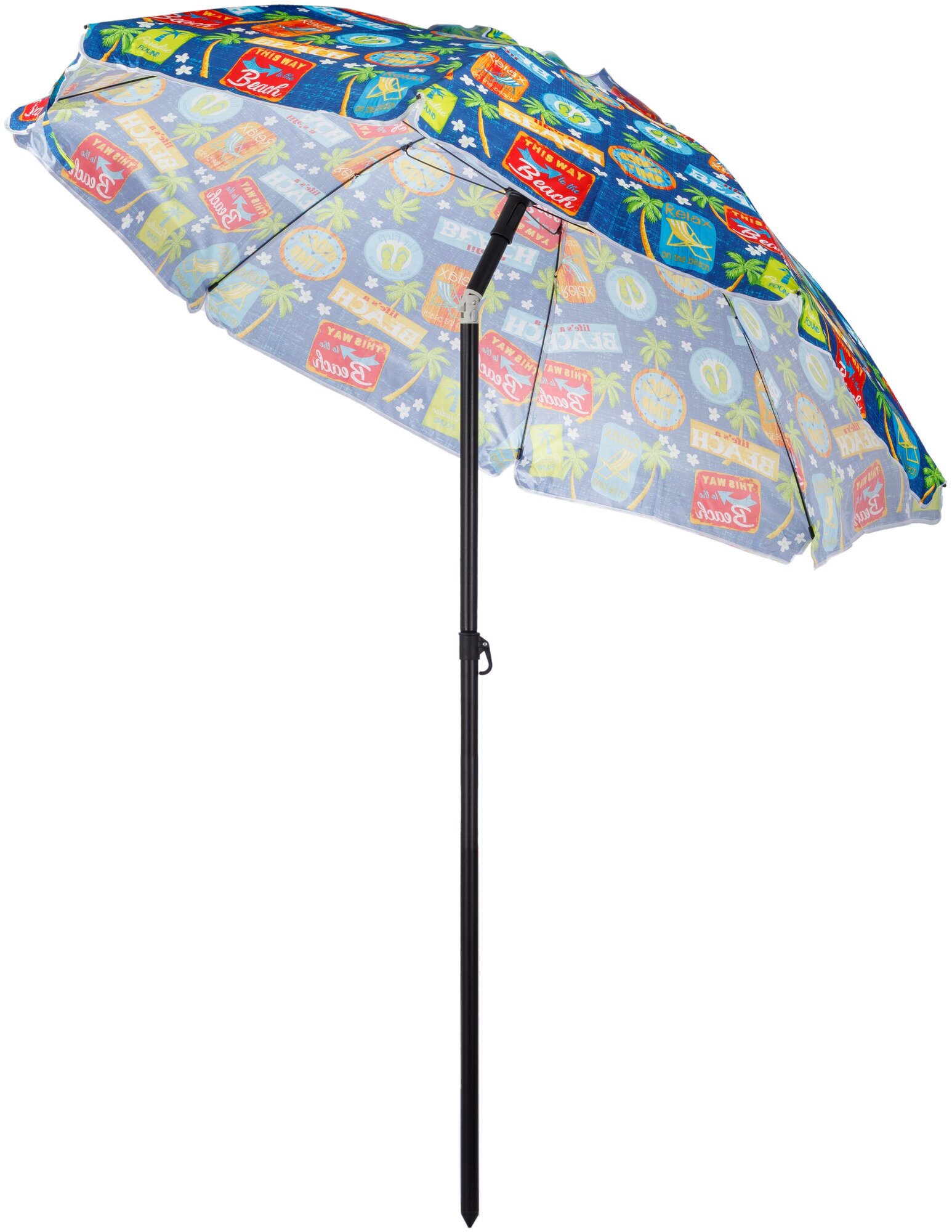 Пляжный зонт, 2,2 м, оксфорд, с клапаном, с наклоном (синий/принт "пляж") в чехле - фотография № 3
