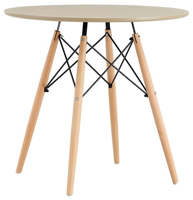 Стол обеденный круглый деревянный на ножках для кухни, гостиной и комнаты DSW Eames бежевый