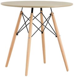 Стол обеденный круглый деревянный на ножках для кухни, гостиной и комнаты DSW Eames бежевый
