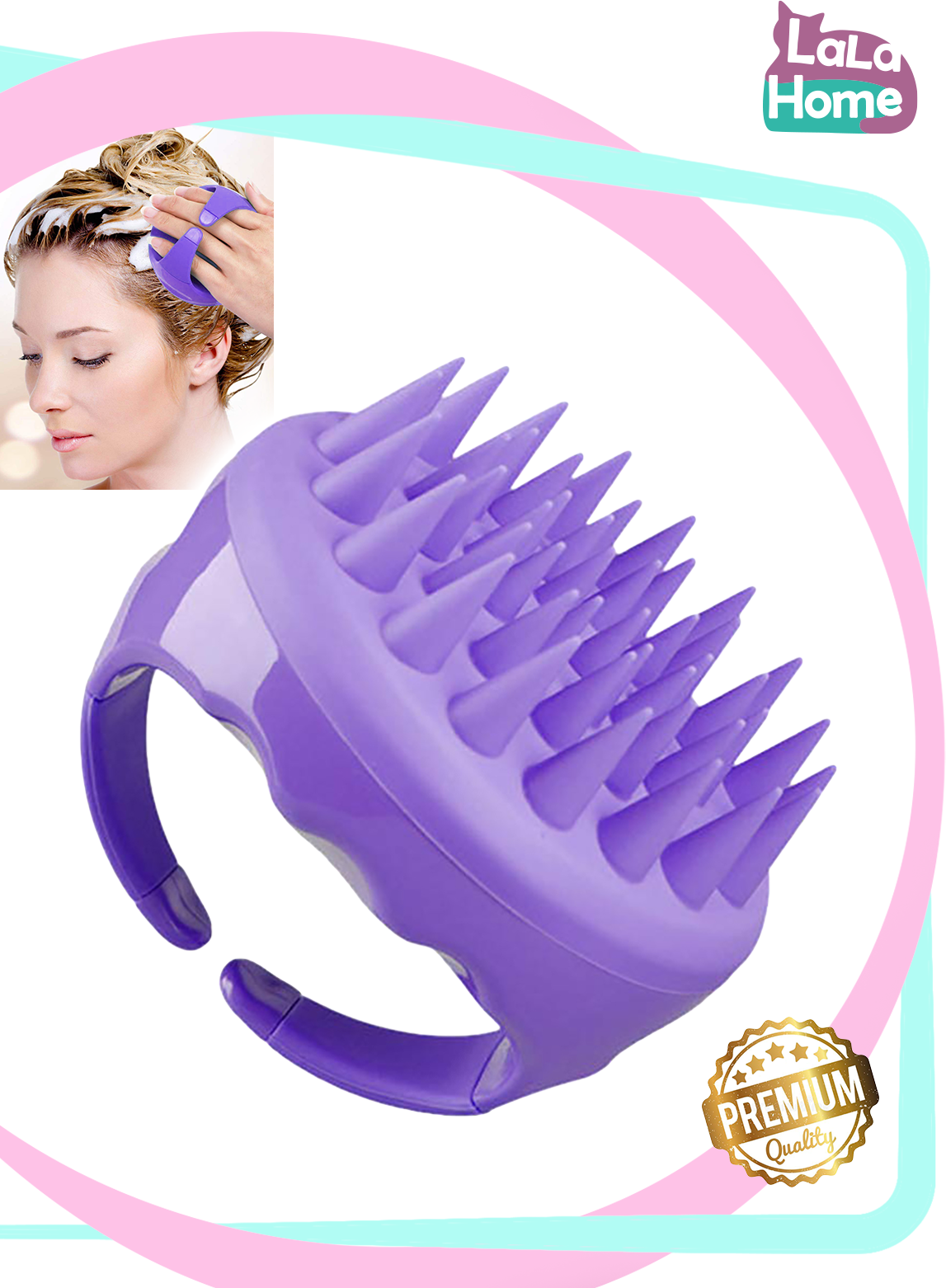 Массажная щетка для мытья волос и кожи головы LaLa-Cassie, фиолетовый - фотография № 2
