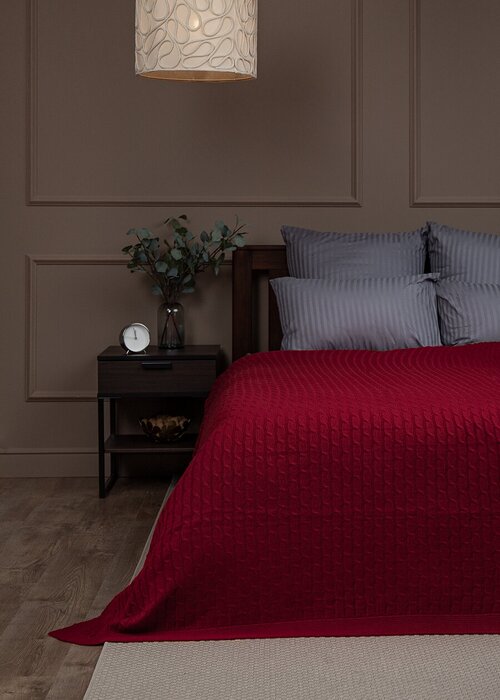 Плед вязаный Eclair SV lt A 150х200 см, 1,5 спальный, трикотажный, покрывало на диван, теплый, мягкий, красный, косички