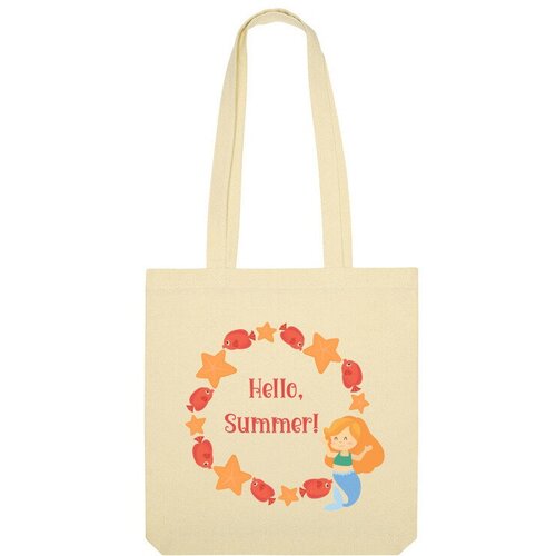 сумка лето hello summer фиолетовый Сумка шоппер Us Basic, бежевый