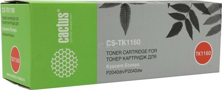 Картридж Cactus CS-TK1160 TK-1160 черный, для KYOCERA Ecosys P2040dn/P2040dw, ресурс до 7200 страниц