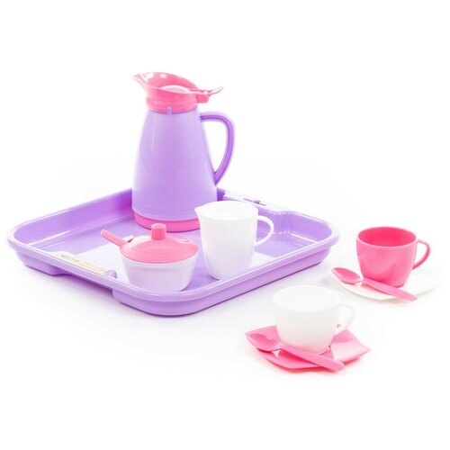 Набор посуды Полесье Алиса с подносом на 2 персоны 40589 белый/розовый/фиолетовый