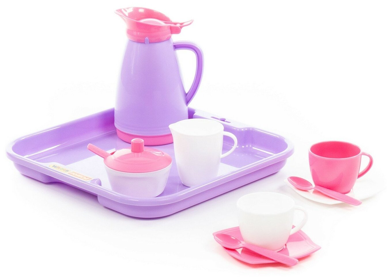 Набор посуды Полесье "Алиса" с подносом на 2 персоны 40589 белый/розовый/фиолетовый