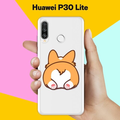 Силиконовый чехол Корги лежит на Huawei P30 Lite