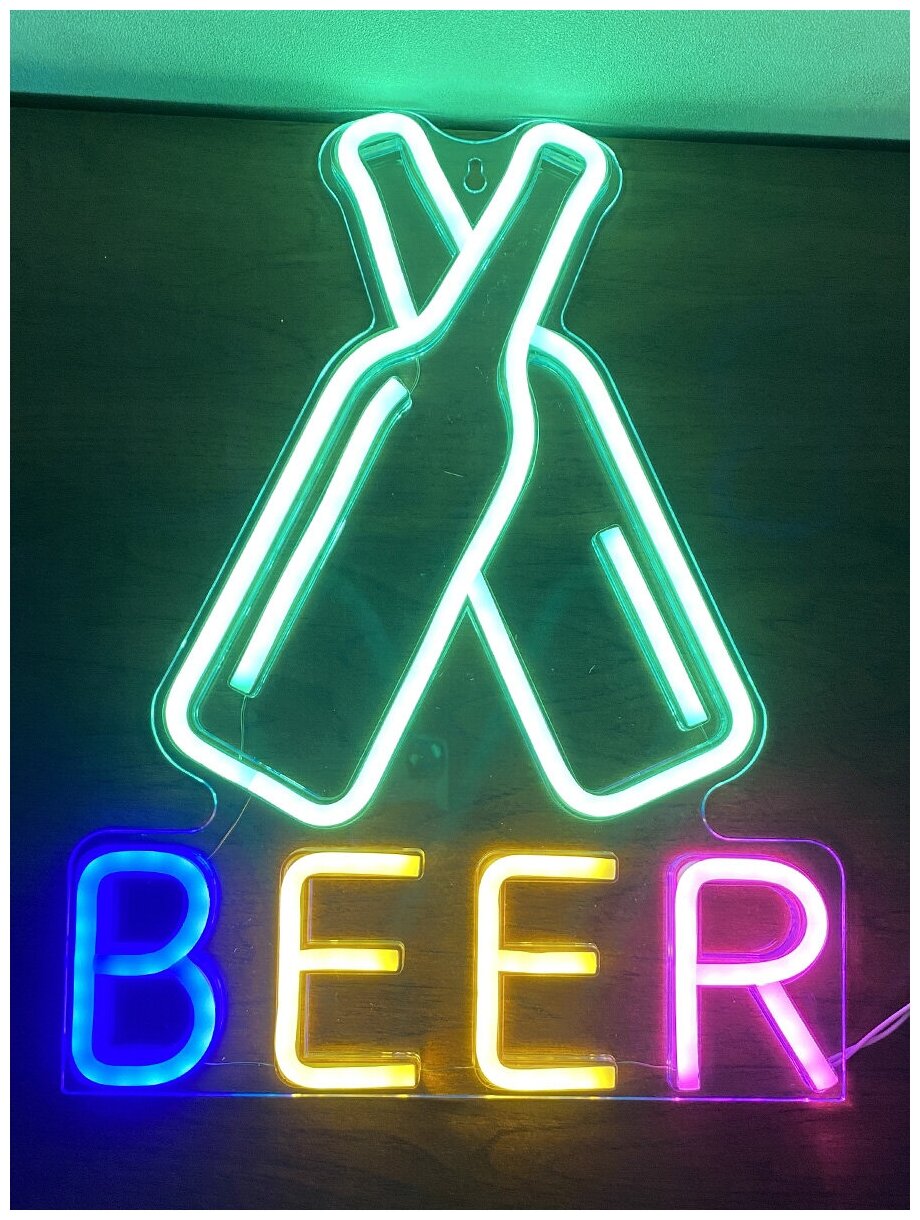 Неоновый светильник / Неоновая вывеска Beer Пиво Бутылки - фотография № 3